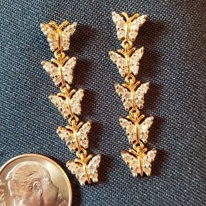 Butterfly Earrings, Gold tone & Crystal